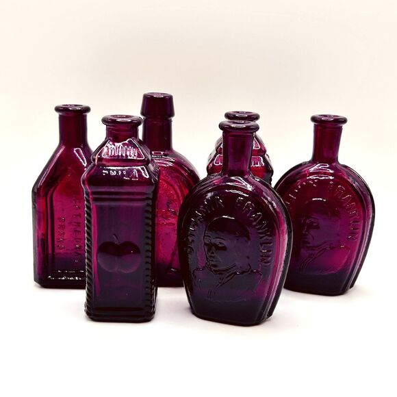 Other - Lot of 6 Vintage  Mini Weaton Glass Bottles Ruby Red 3 inch Franklin Apples